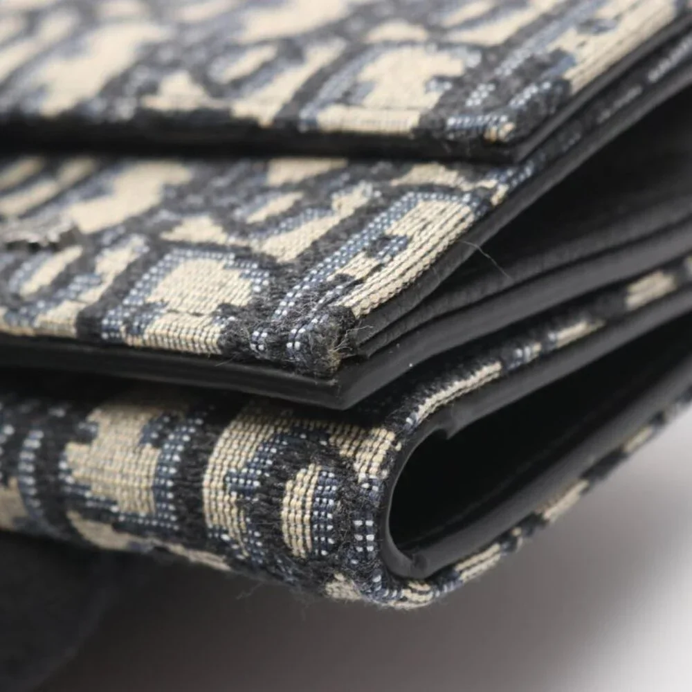 Dior Trifold Wallet White Canvas Black Beige Black Blue